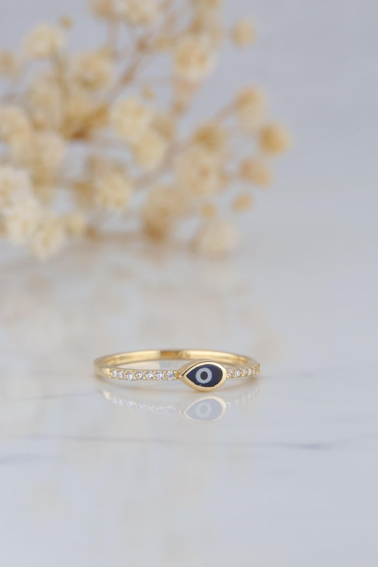 Dainty Evil Eye Ring with Zircon, 14K Gold, Pinky Ring 8