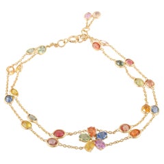 Dainty Flower Double Chain 18 Karat Multi Sapphire Diamond Bracelet for Her