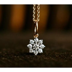 Dainty Flower Tiny Diamond Cluster Charm Pendant Necklace in 14k Solid Gold