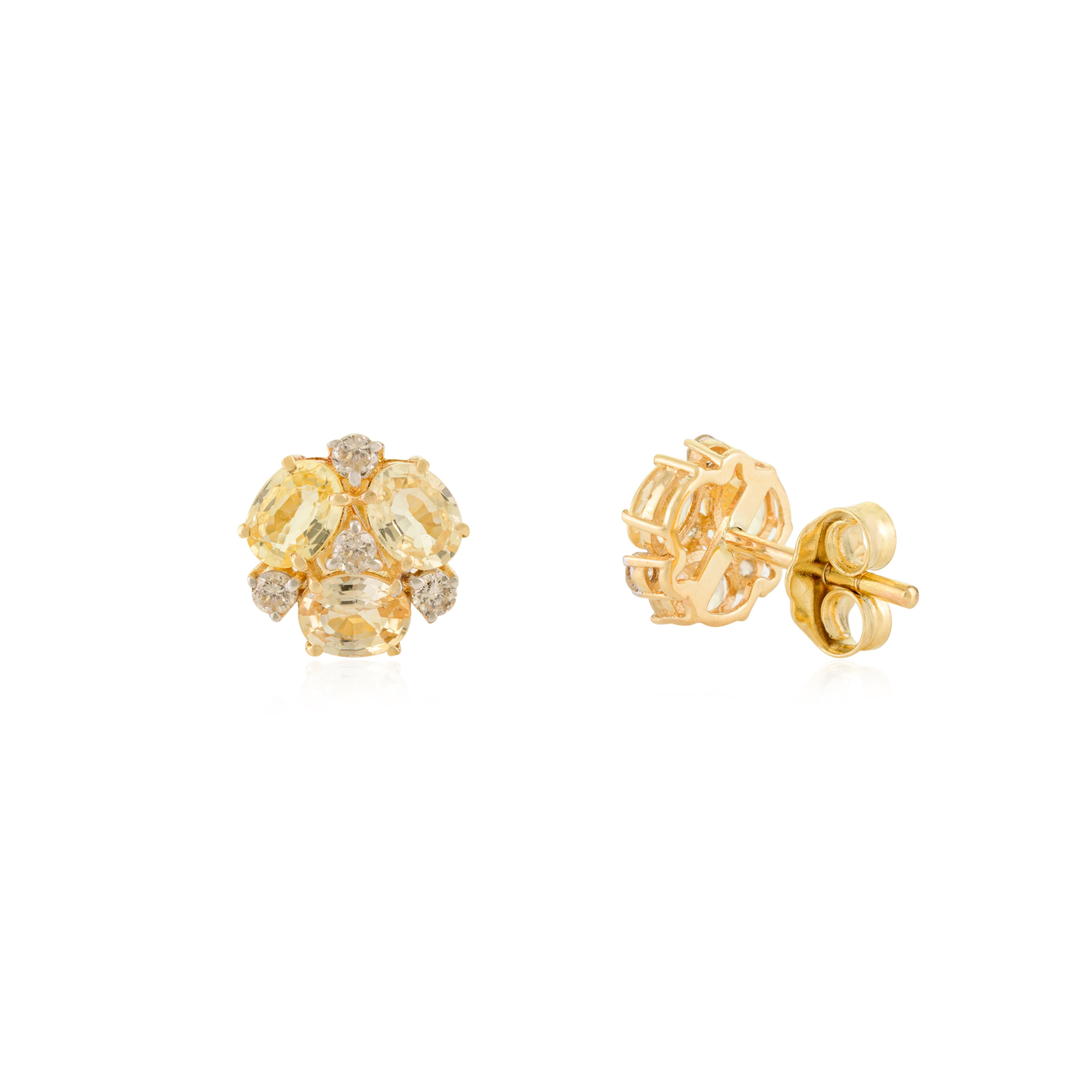 Boucles d'oreilles en or 14k avec fleurs en saphir jaune et diamants Pour femmes en vente
