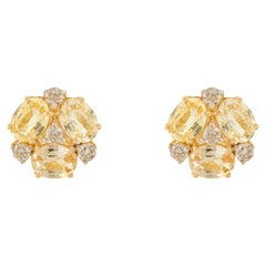 Boucles d'oreilles en or 14k avec fleurs en saphir jaune et diamants
