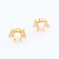Dainty Flying Bug Figural Earrings With Pearls By Joan Rivers, 1990s