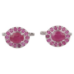 Dainty Genuine Ruby Halo Cufflinks in 925 Sterling Silver