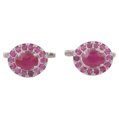 Dainty Genuine Ruby Halo Cufflinks in 925 Sterling Silver 