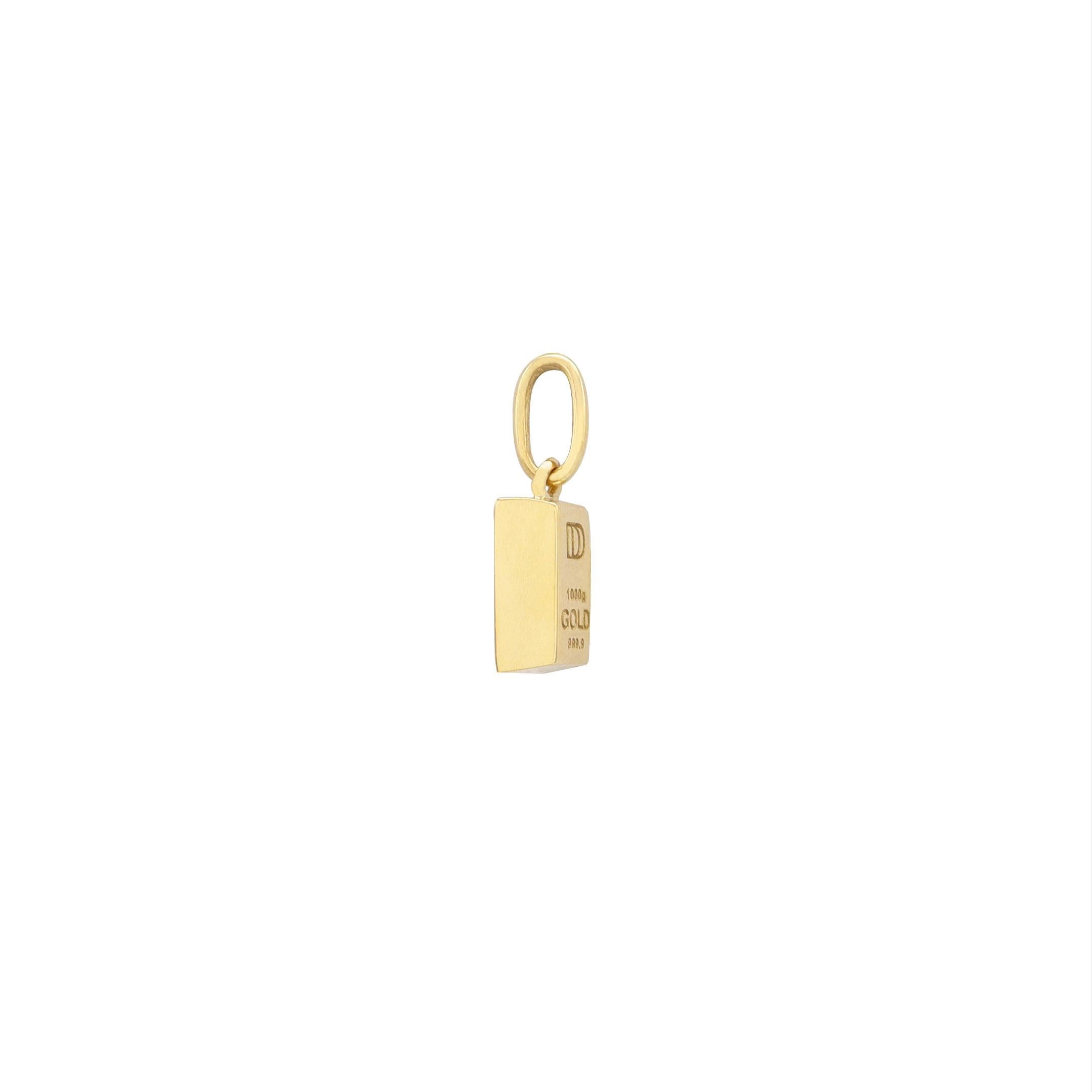 Modern Dainty Gold Brick Pendant, 18k Gold  For Sale