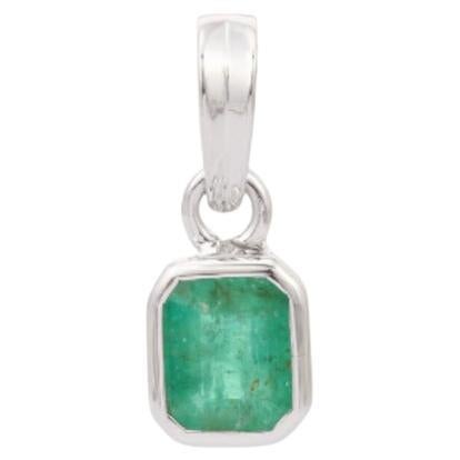Dainty Green Emerald Gemstone Solitaire Pendant Made in 925 Sterling Silver