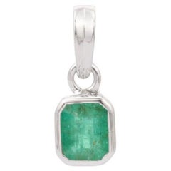 Dainty Green Emerald Gemstone Solitaire Pendant Made in 925 Sterling Silver
