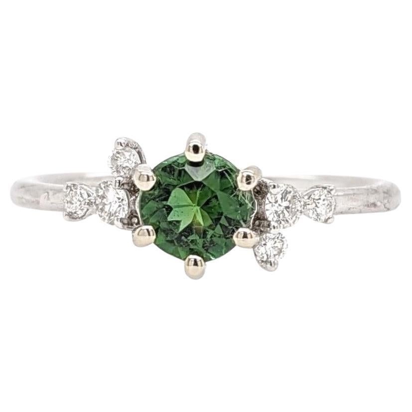 Dainty Green Tsavorite Ring w Natural Diamond Accents in Solid 14k Gold  RD 5mm