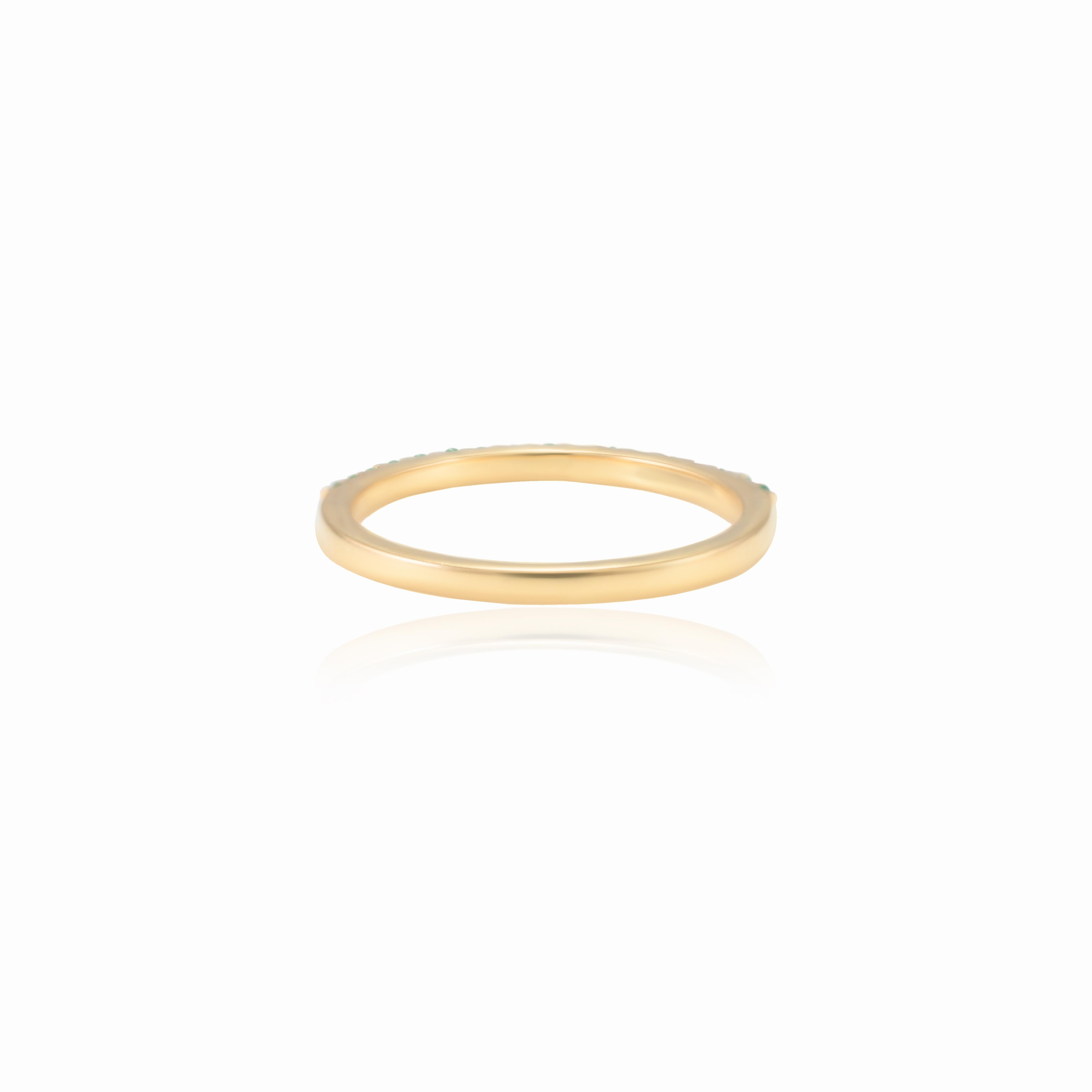 For Sale:  Dainty Half Eternity Emerald Gemstone Stacking Band 18k Solid Yellow Gold 2