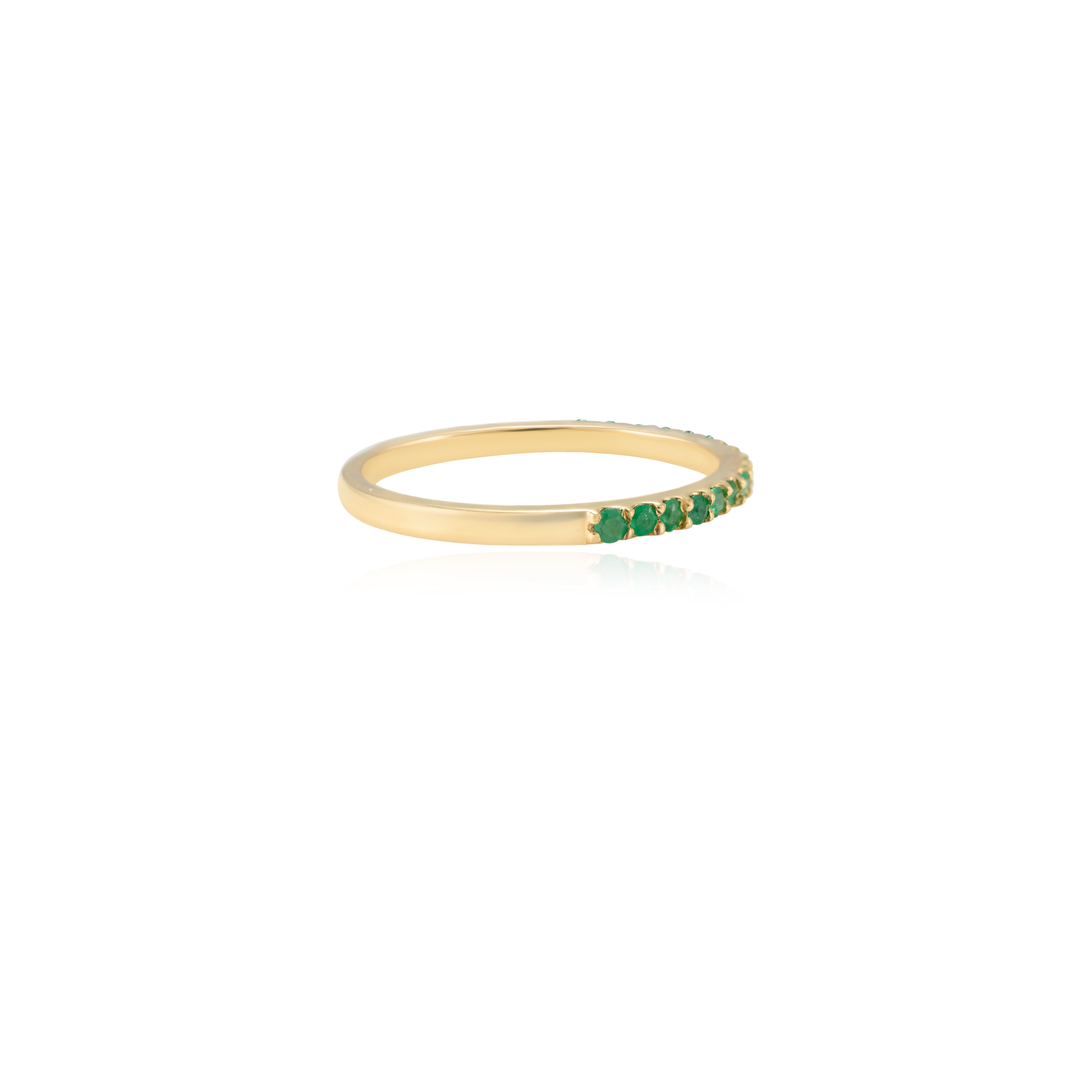 For Sale:  Dainty Half Eternity Emerald Gemstone Stacking Band 18k Solid Yellow Gold 4