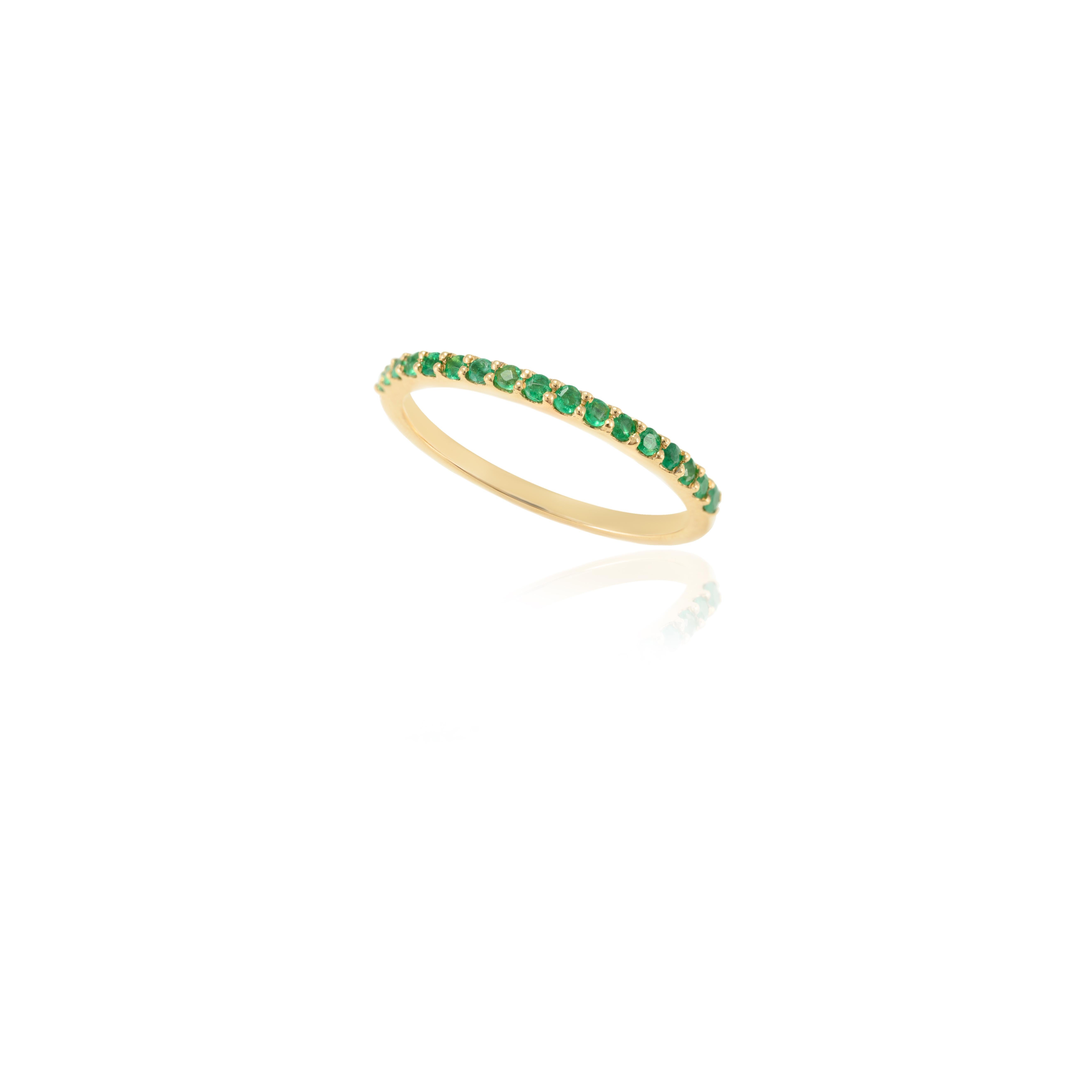 For Sale:  Dainty Half Eternity Emerald Gemstone Stacking Band 18k Solid Yellow Gold 5