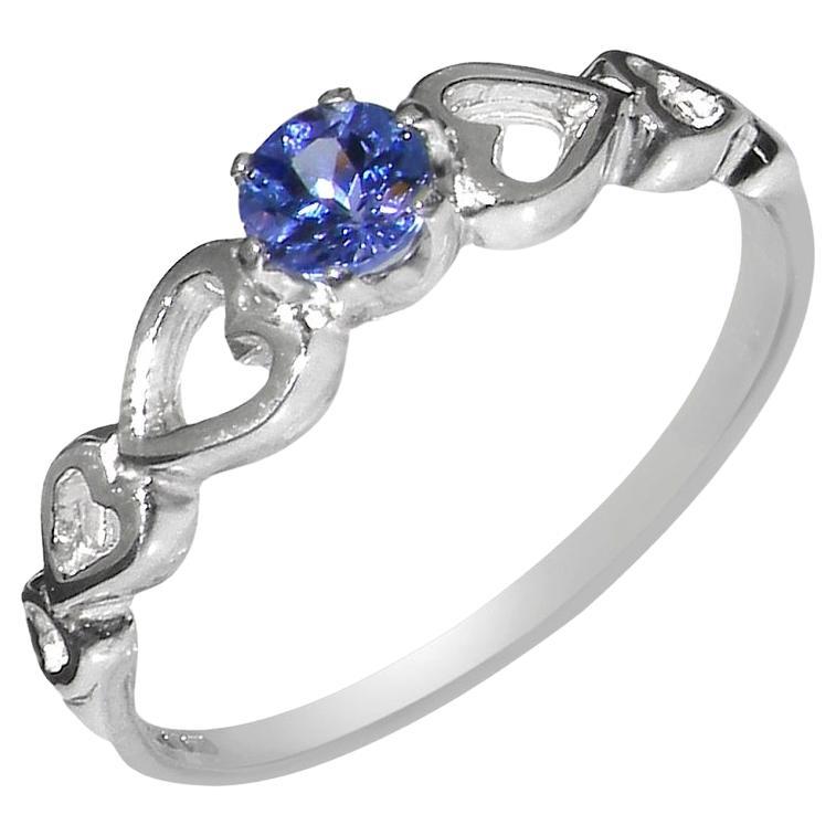 For Sale:  Dainty Heart 14k White Gold Natural Tanzanite Womens Solitaire Ring Customizable