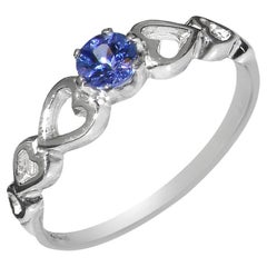 Dainty Heart Bague solitaire en or blanc 14 carats avec tanzanite naturelle pour femme, personnalisable