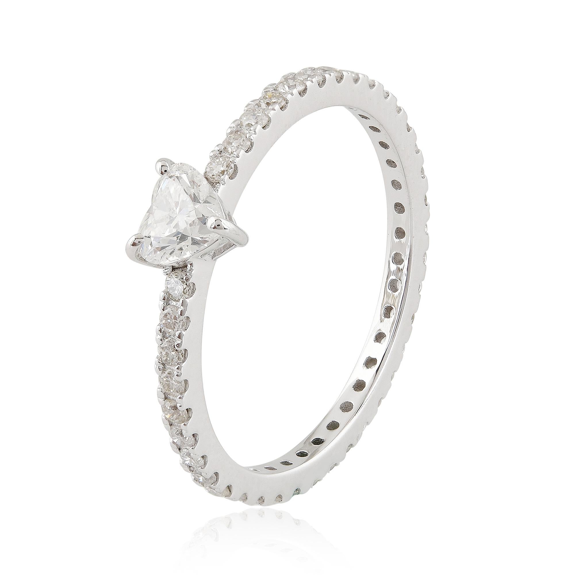 En vente :  Bague en or blanc 14k avec diamant SI/HI de taille coeur 2