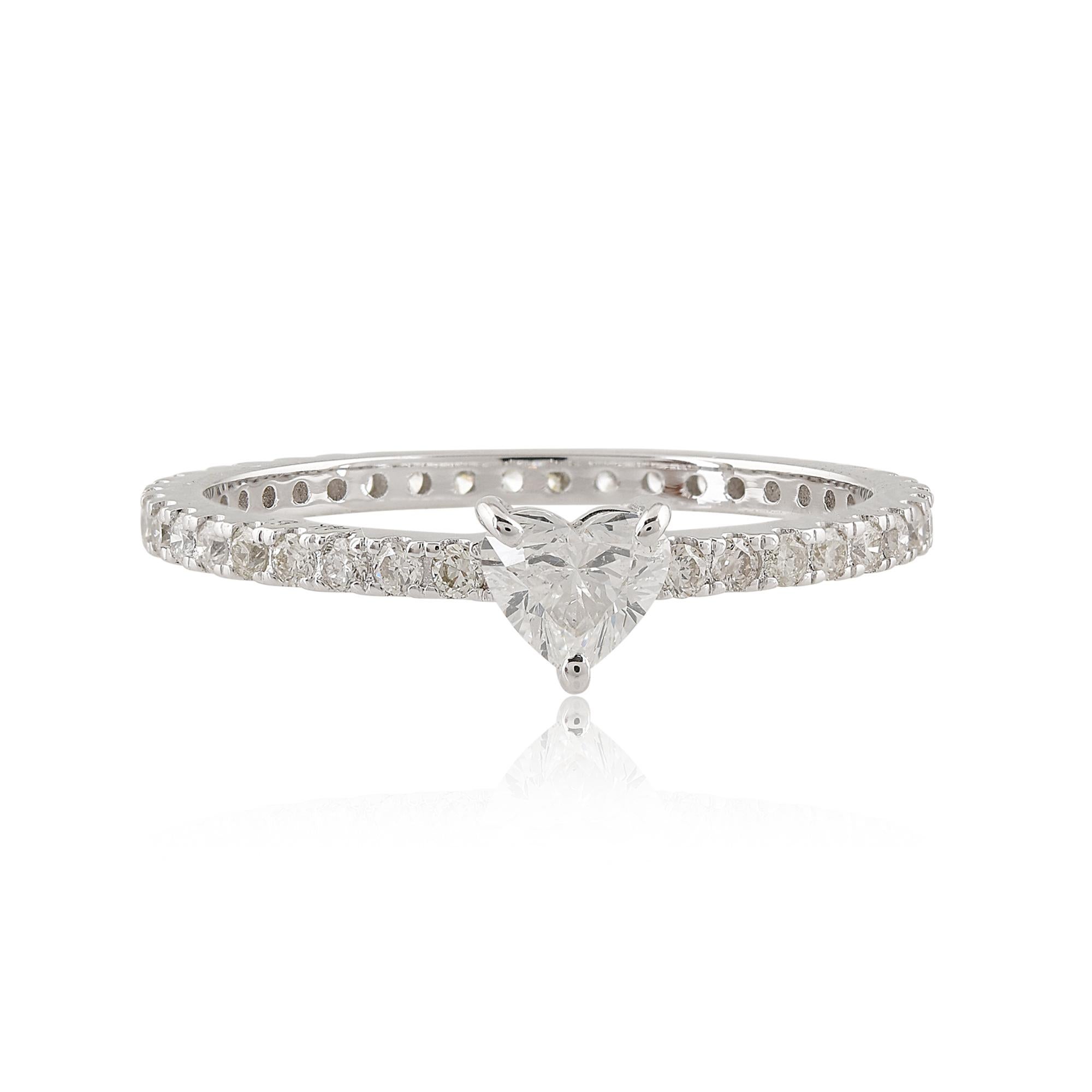 En vente :  Bague en or blanc 14k avec diamant SI/HI de taille coeur 3