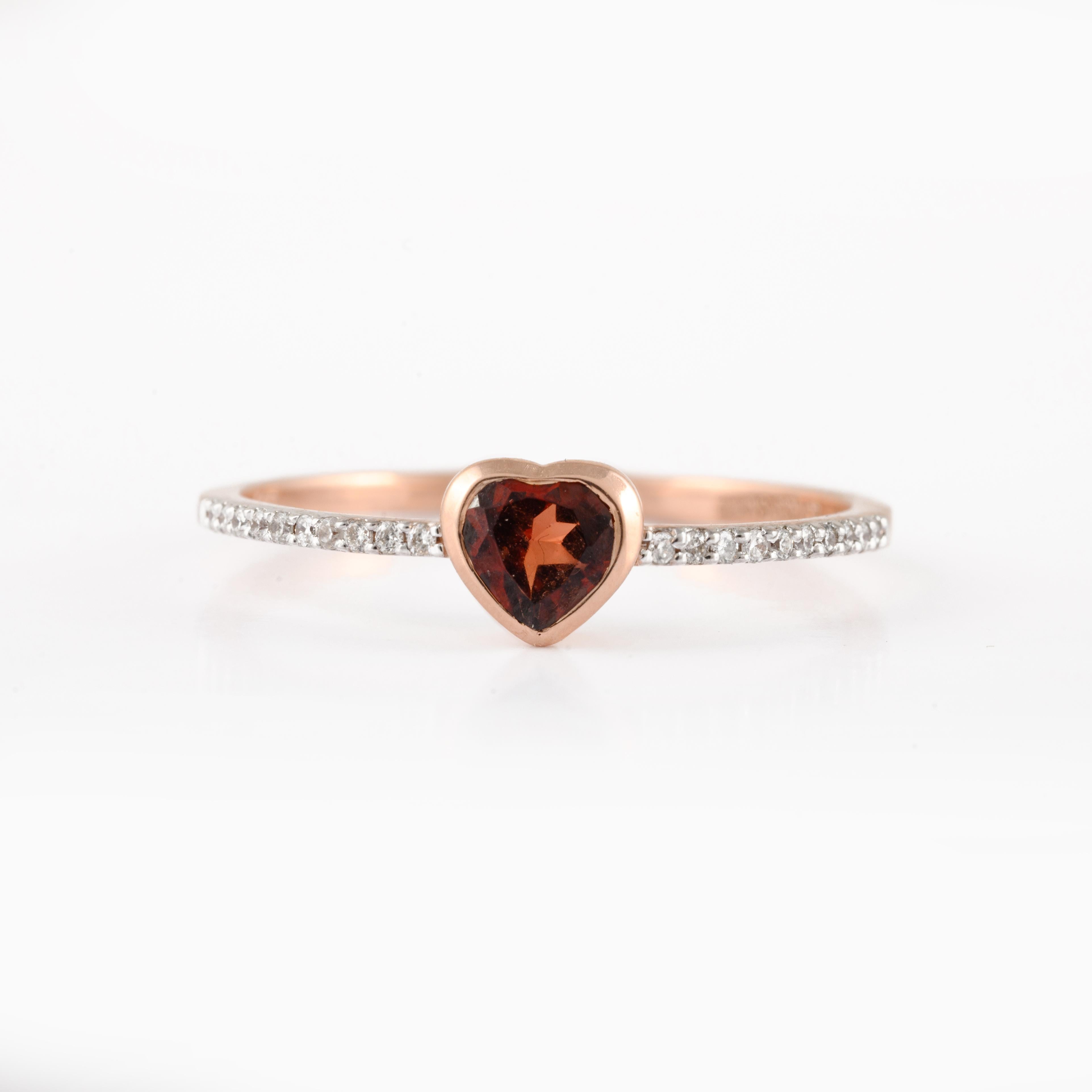 For Sale:  Dainty Heart Garnet and Diamond Engagement Ring in 18 Karat Solid Rose Gold 2