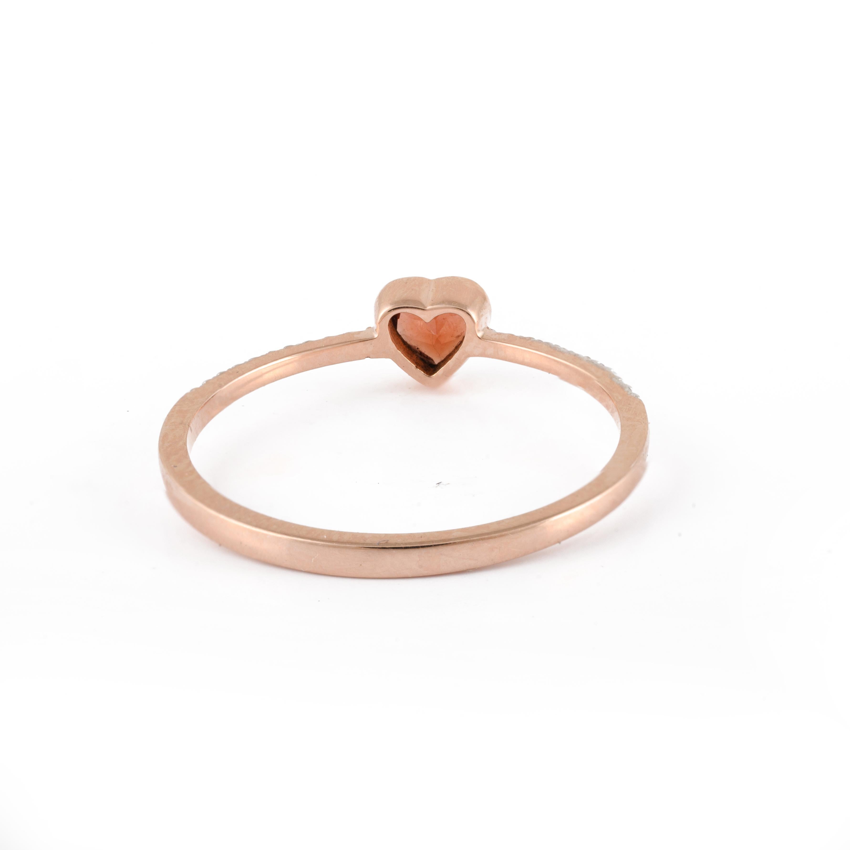 For Sale:  Dainty Heart Garnet and Diamond Engagement Ring in 18 Karat Solid Rose Gold 6