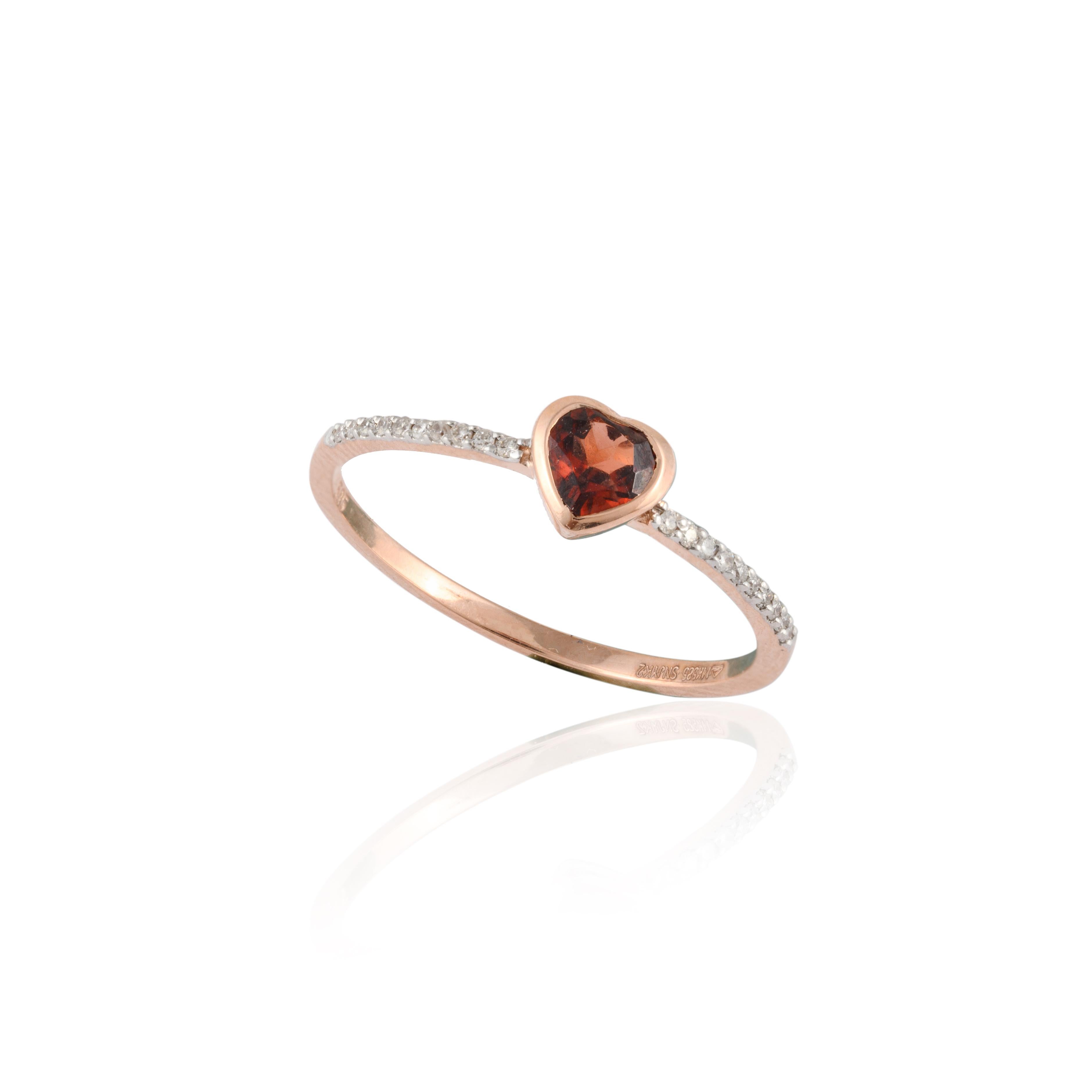For Sale:  Dainty Heart Garnet and Diamond Engagement Ring in 18 Karat Solid Rose Gold 8