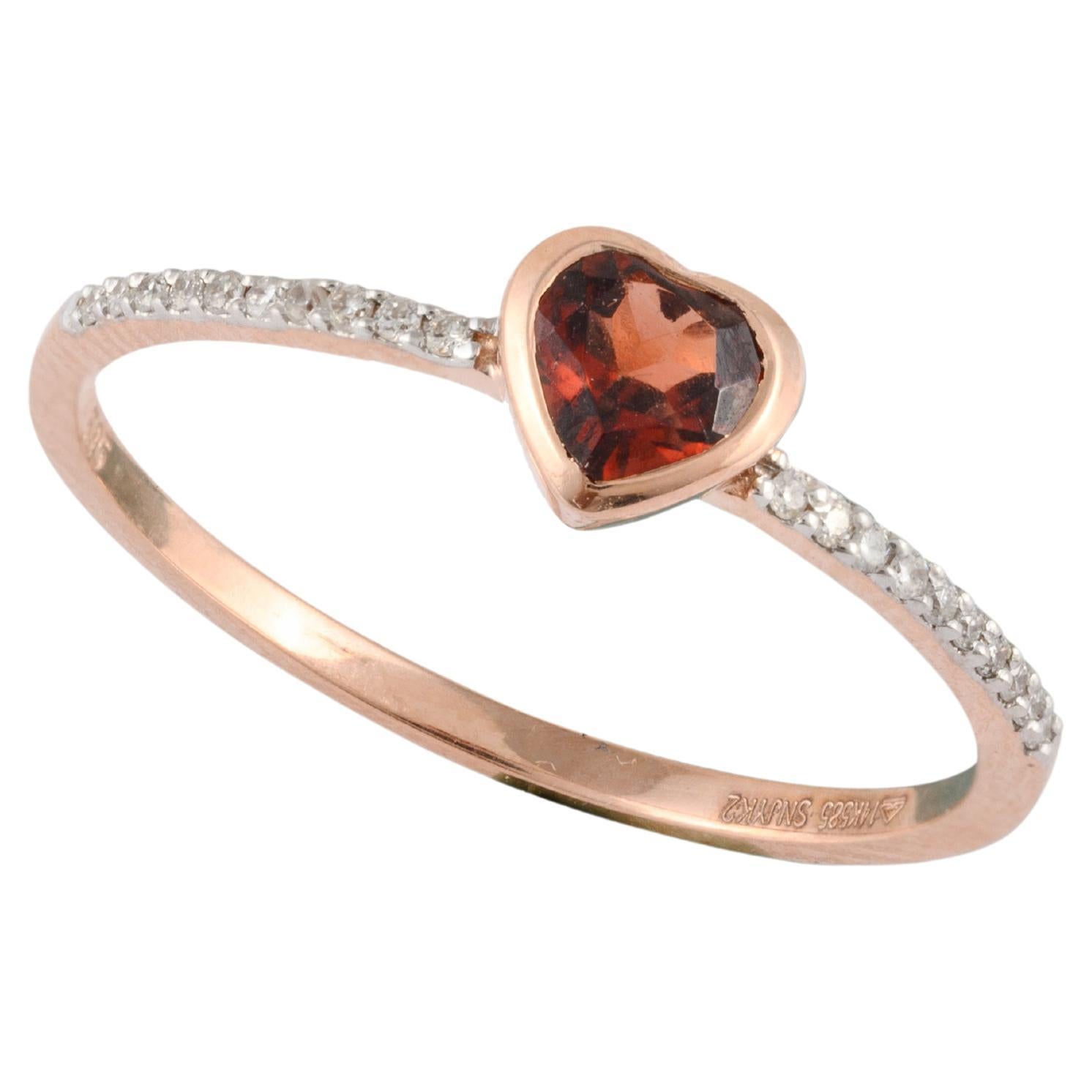 For Sale:  Dainty Heart Garnet and Diamond Engagement Ring in 18 Karat Solid Rose Gold