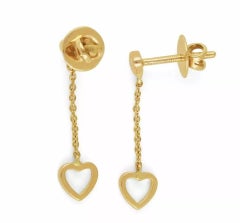 Dainty Heart Shape Drop & Dangle Earrings in 14k Solid Gold Bezel Set