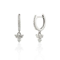 Dainty Huggie Diamond Drop Earrings Made in 18k Solid White Gold