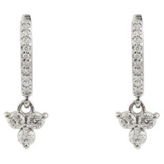 Dainty Huggie Diamond Drop Earrings Made in 18k Solid White Gold