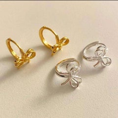 Dainty Huggie Earring 925 Sterling Silver Cute Bow Tie Shape Earring Christmas.