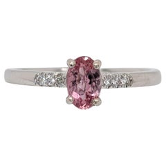 Dainty Imperial Topaz Ring w Natural Diamond Accents in Solid 14K Gold  OV 6x4