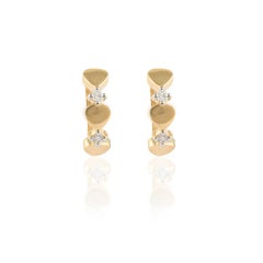 Dainty Love Heart Diamond Huggie Hoop Earrings in 14Karat Solid Yellow Gold