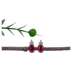 Dainty Madagascar Ruby Studs w Diamond Accents in 14K White Gold  OV 8x6mm