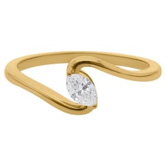 0.22 Carat Dainty Marquise Cut Diamond Solitaire Ring for Her 18k Yellow Gold