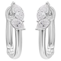 Zierliche Marquise Cut Natural Diamond Huggies Hoop Earrings 14 Karat Weißgold