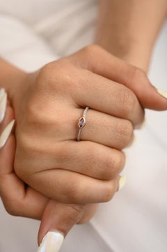 Dainty Marquise Cut Pink Sapphire and Diamond Ring 14k Solid Rose Gold