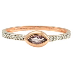 Dainty Marquise Cut Pink Sapphire and Diamond Ring 14k Solid Rose Gold