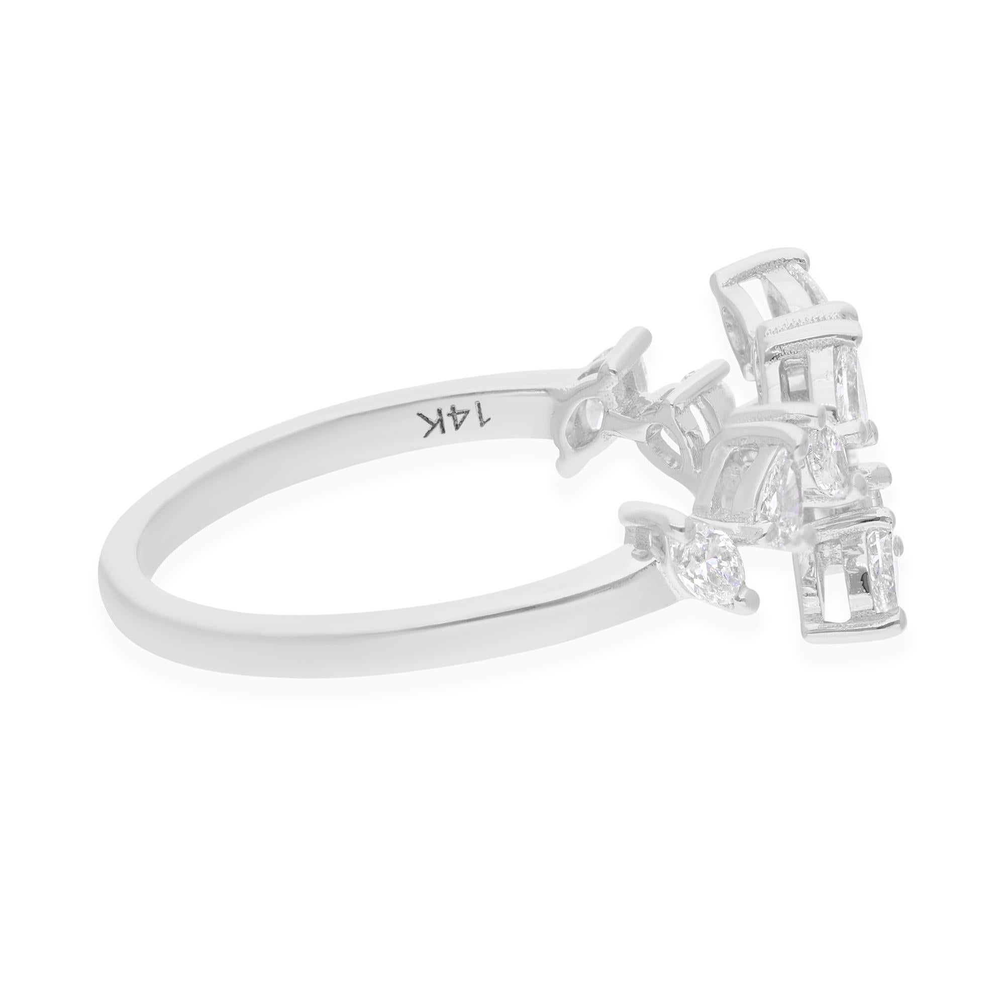 En vente :  Dainty Mixed Cut 0.56Ct Diamond Bypass Ring 14K Solid White Gold 5