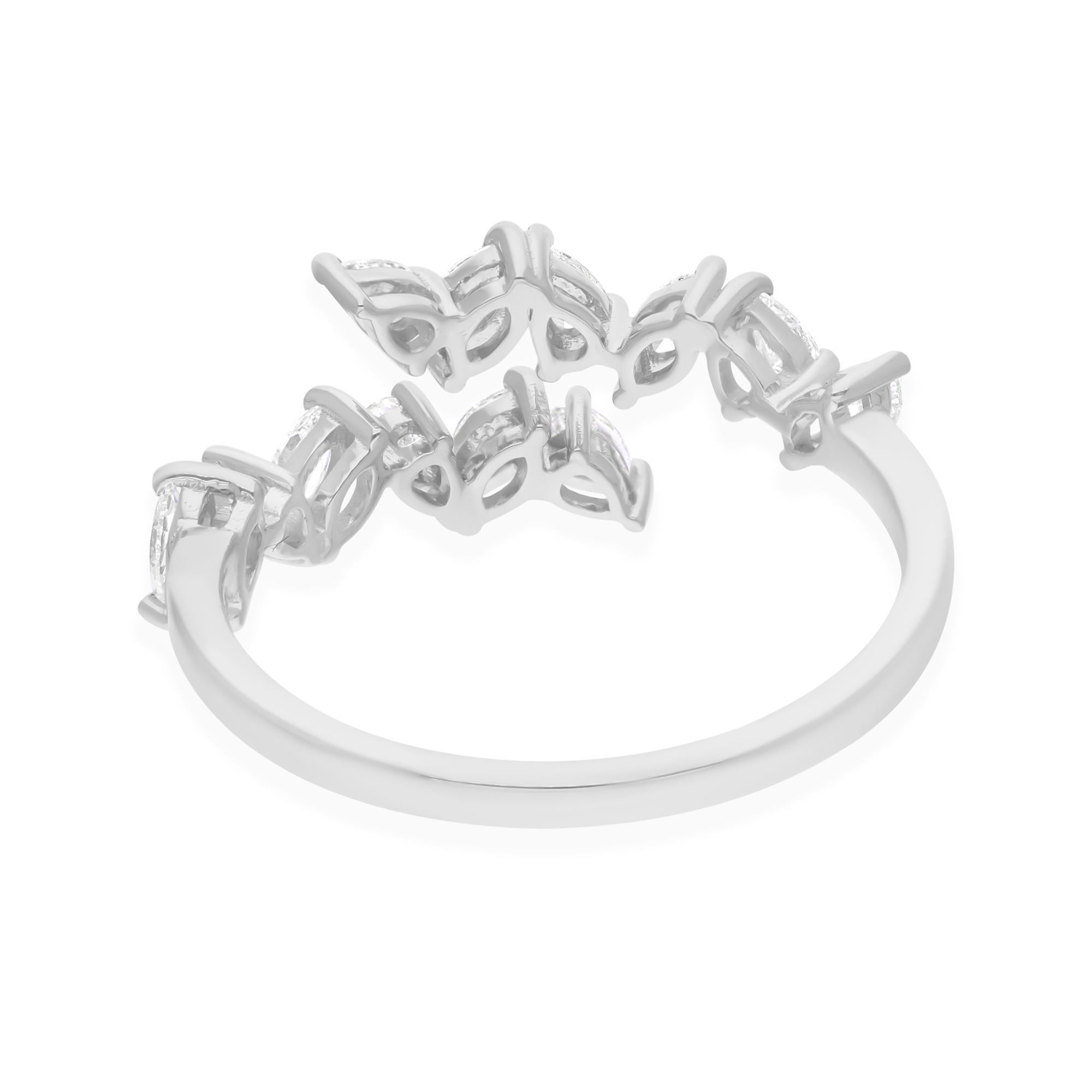 En vente :  Dainty Mixed Cut 0.56Ct Diamond Bypass Ring 14K Solid White Gold 8