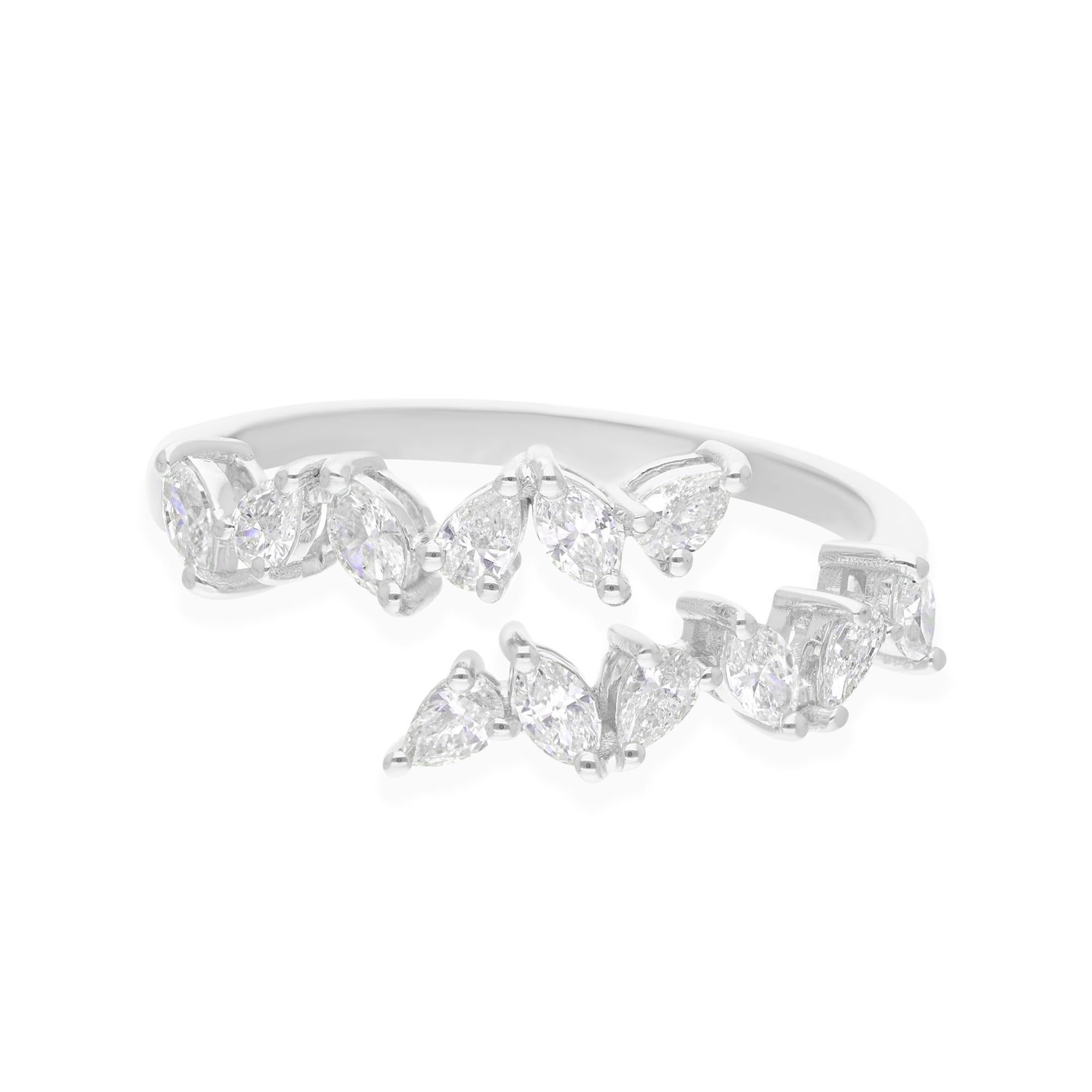 En vente :  Dainty Mixed Cut 0.56Ct Diamond Bypass Ring 14K Solid White Gold 9