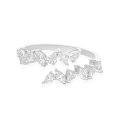 Dainty Mixed Cut 0.56Ct Diamond Bypass Ring 14K Solid White Gold