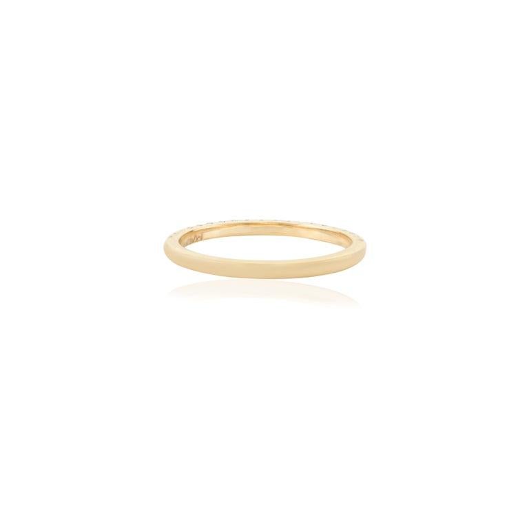 For Sale:  Dainty Moissanite Half Eternity Stacking Band Ring for Mom 14k Solid Yellow Gold 10