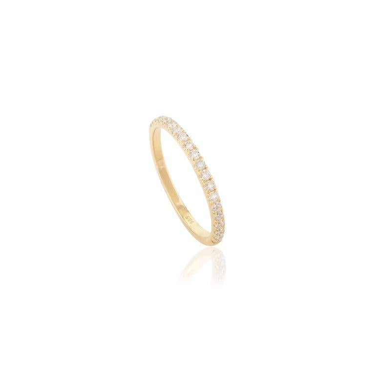 For Sale:  Dainty Moissanite Half Eternity Stacking Band Ring for Mom 14k Solid Yellow Gold 4