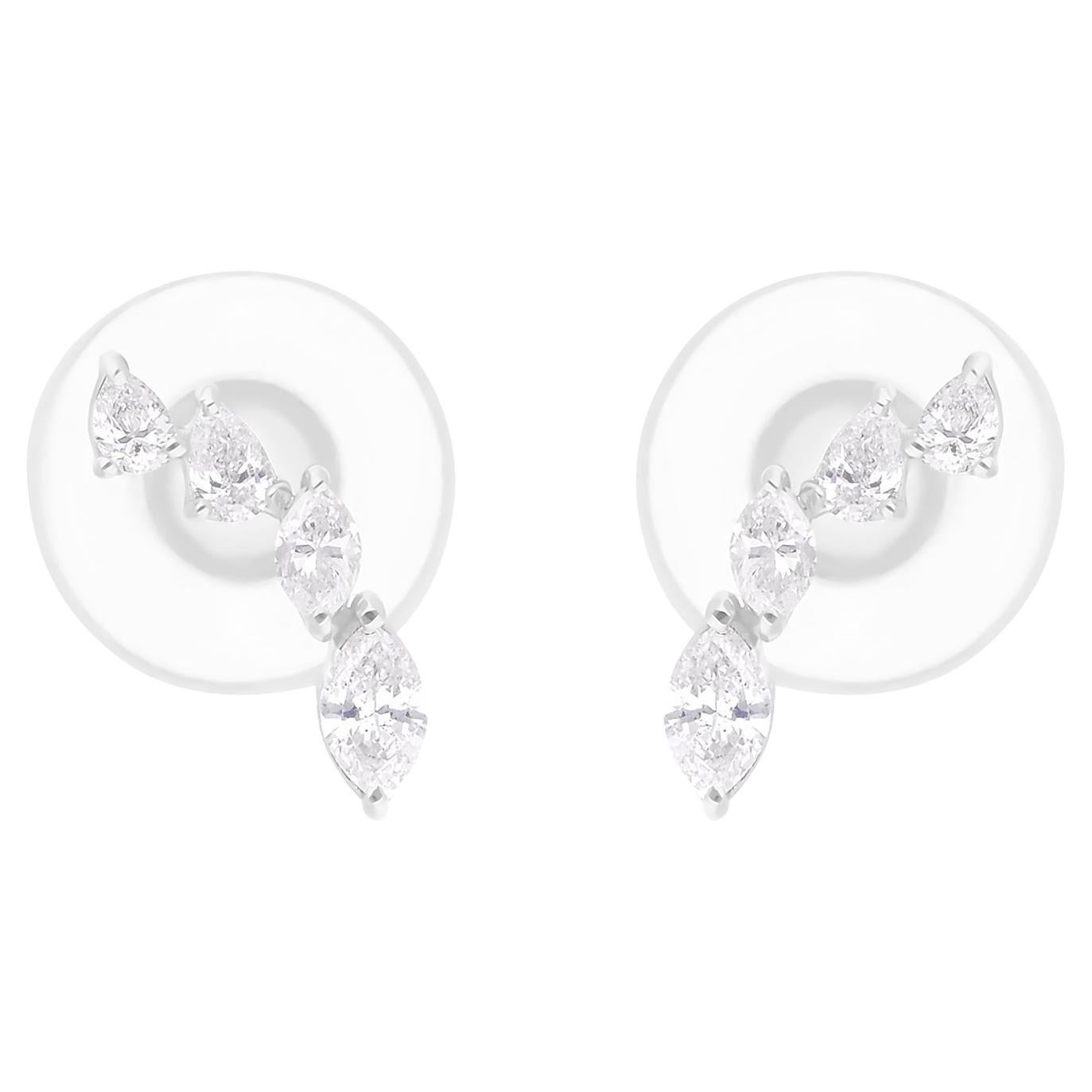 Dainty Multi Shape SI/H Diamond Stud Earrings 14K White Gold Fine Jewelry