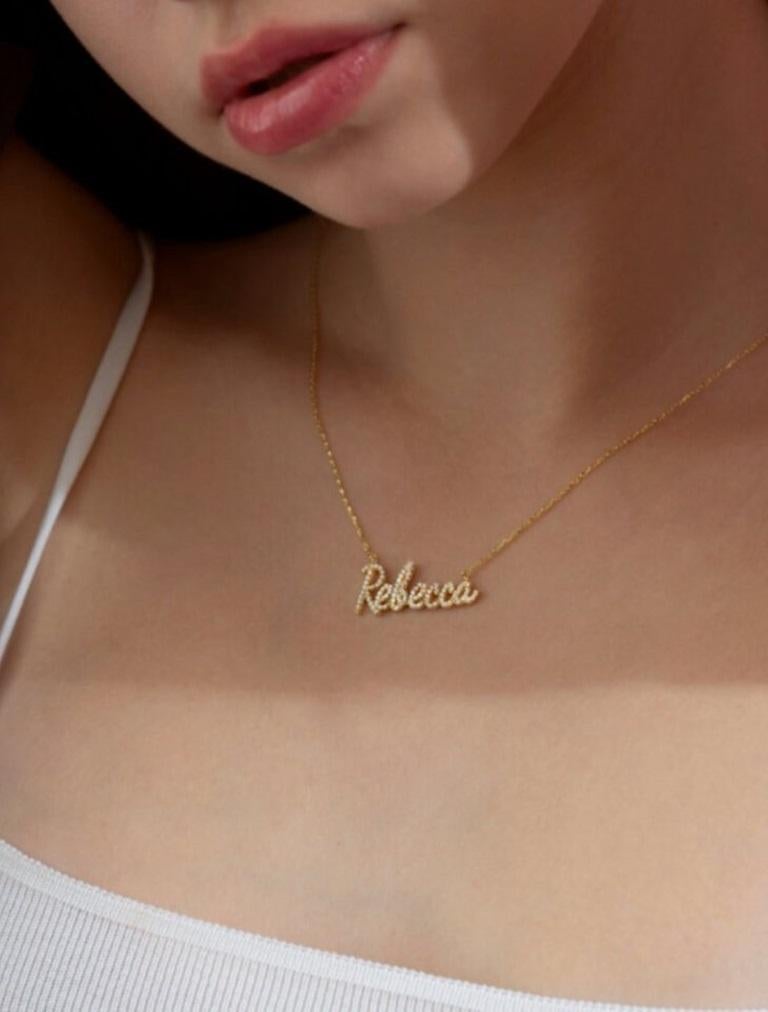 Collier à nom personnalisé en or massif 14 carats de 18 pouces Neuf - En vente à Chicago, IL