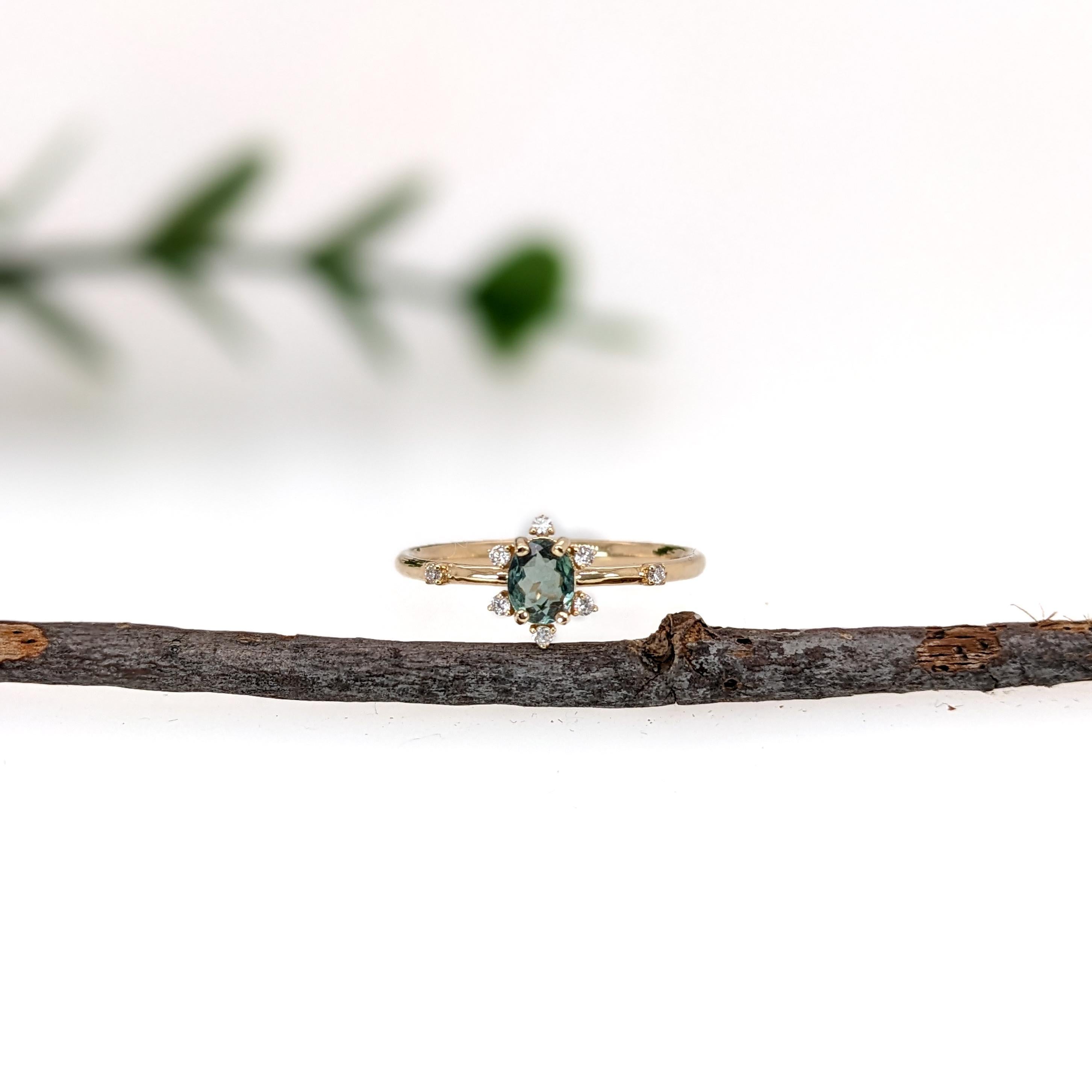 Oval Cut Dainty Natural Color Changing Alexandrite Ring w Diamonds in 14K Yellow Gold