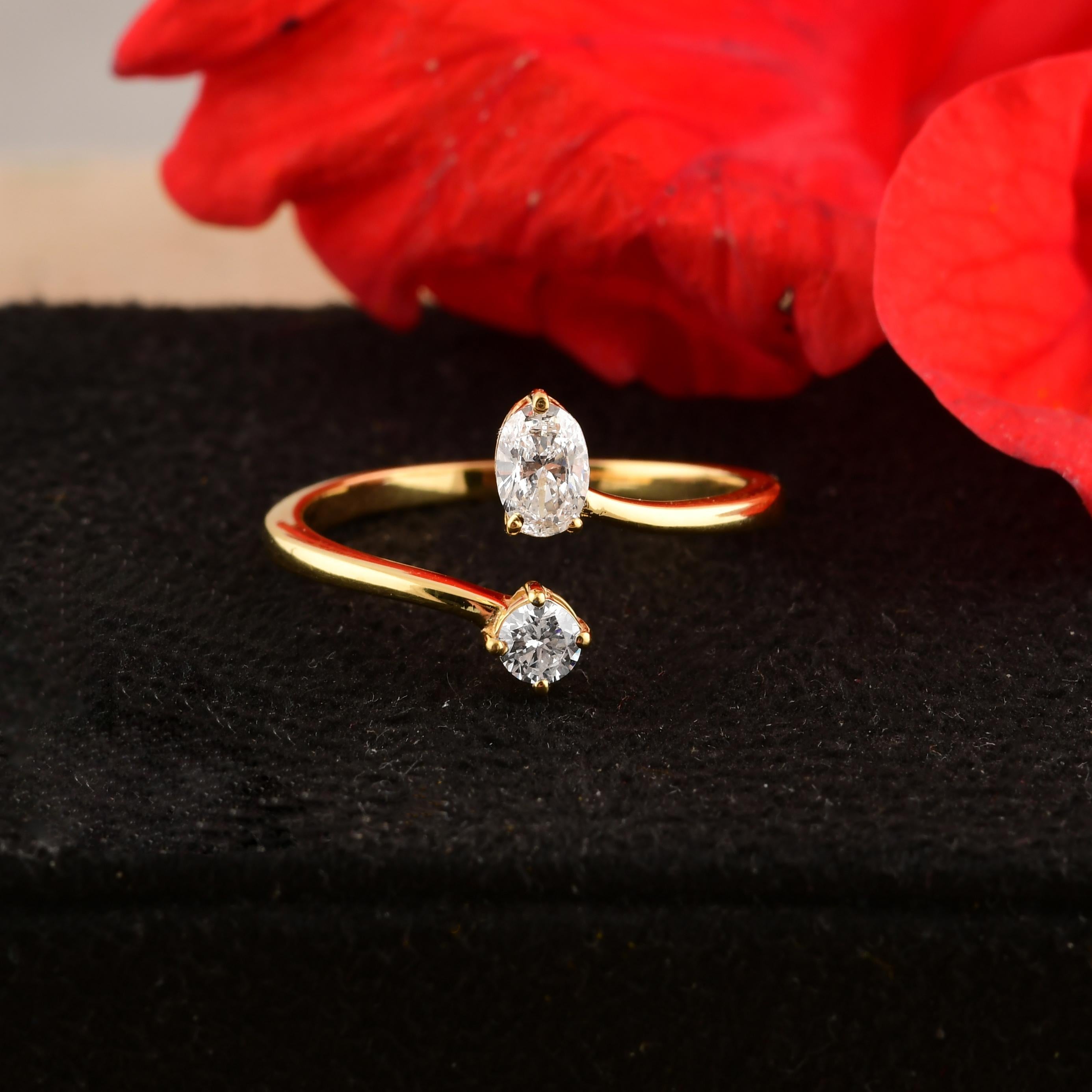 En vente :  Bague de contournement ouverte en or jaune 14k avec diamant naturel SI Clarity HI Color 5