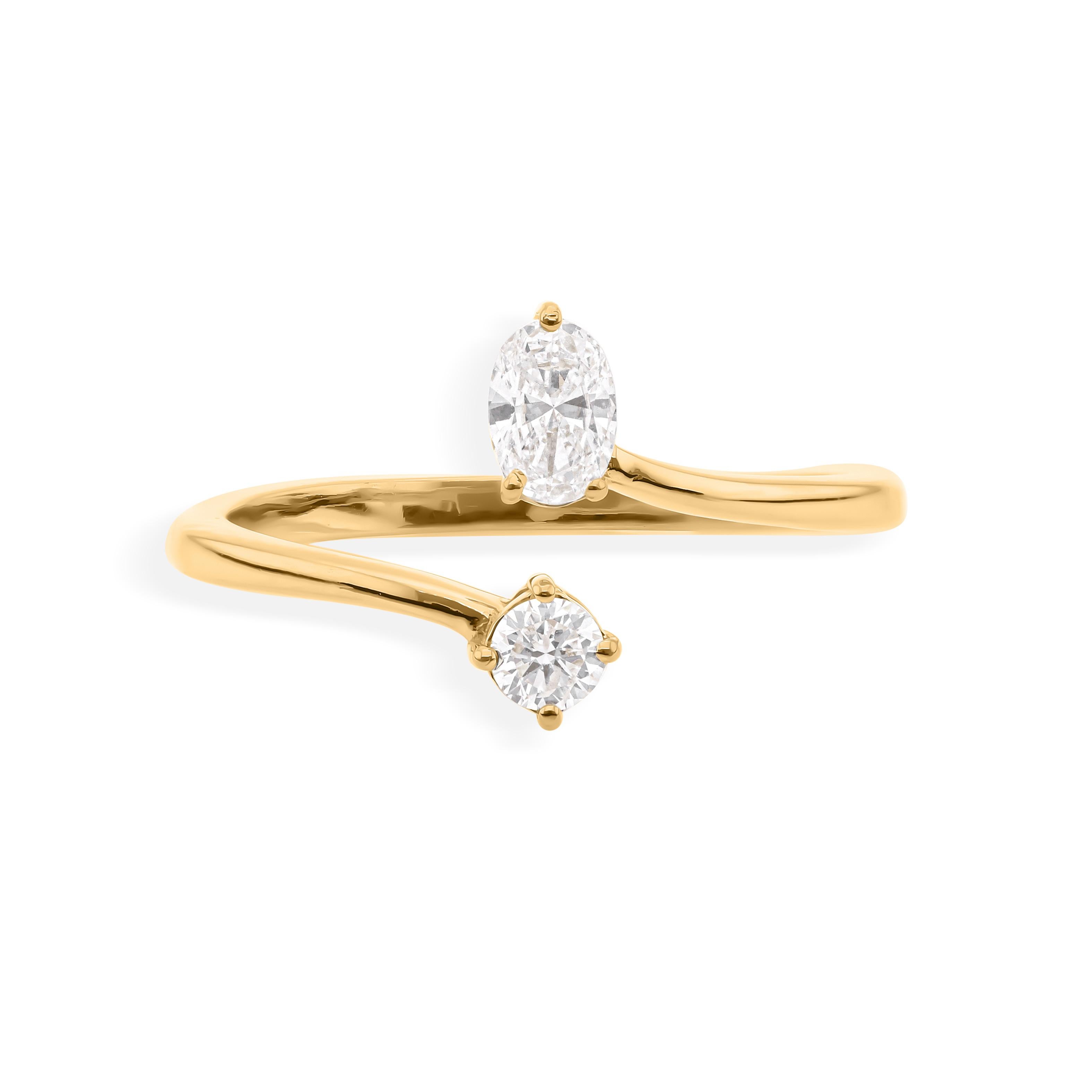 En vente :  Bague de contournement ouverte en or jaune 14k avec diamant naturel SI Clarity HI Color 7
