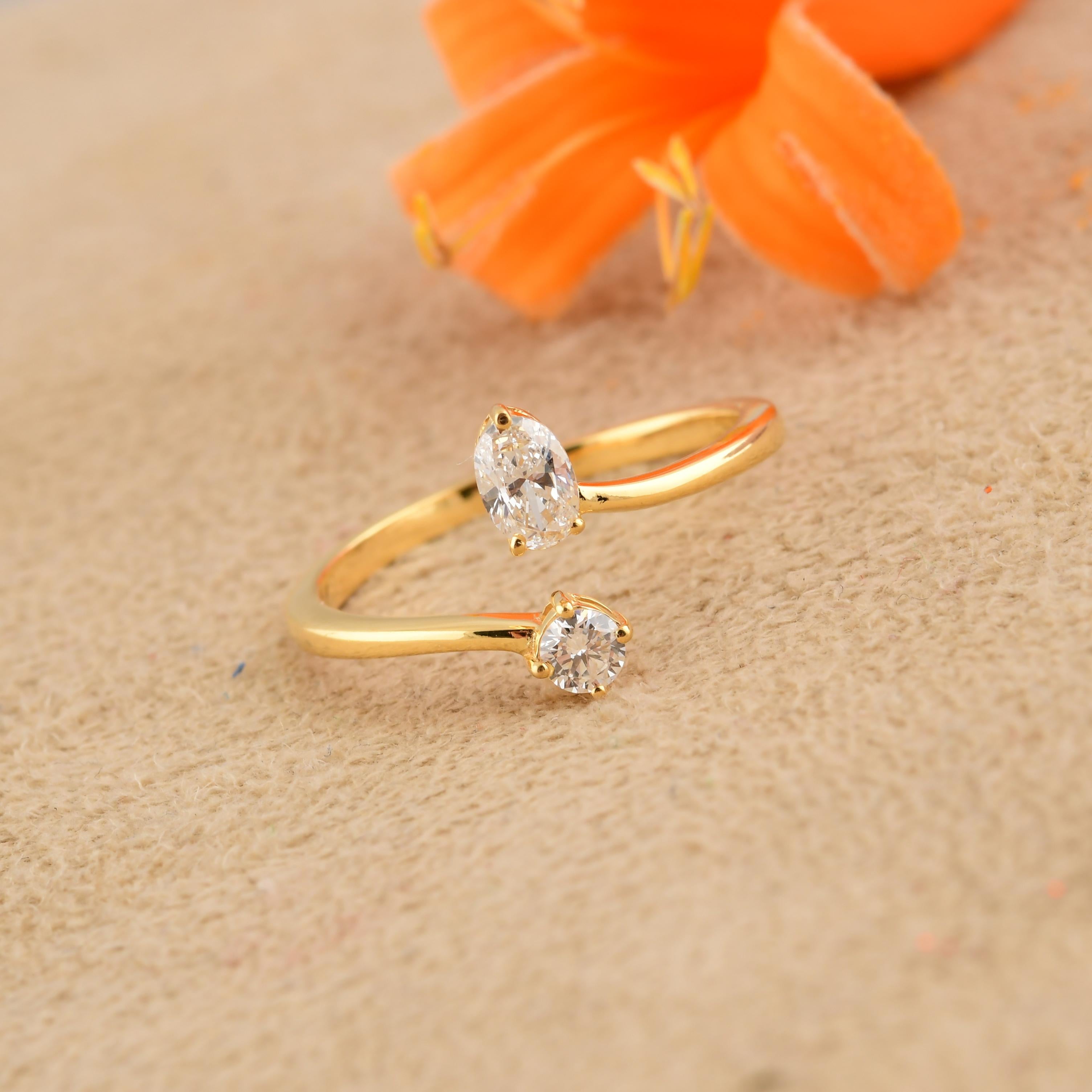 En vente :  Bague de contournement ouverte en or jaune 14k avec diamant naturel SI Clarity HI Color 8