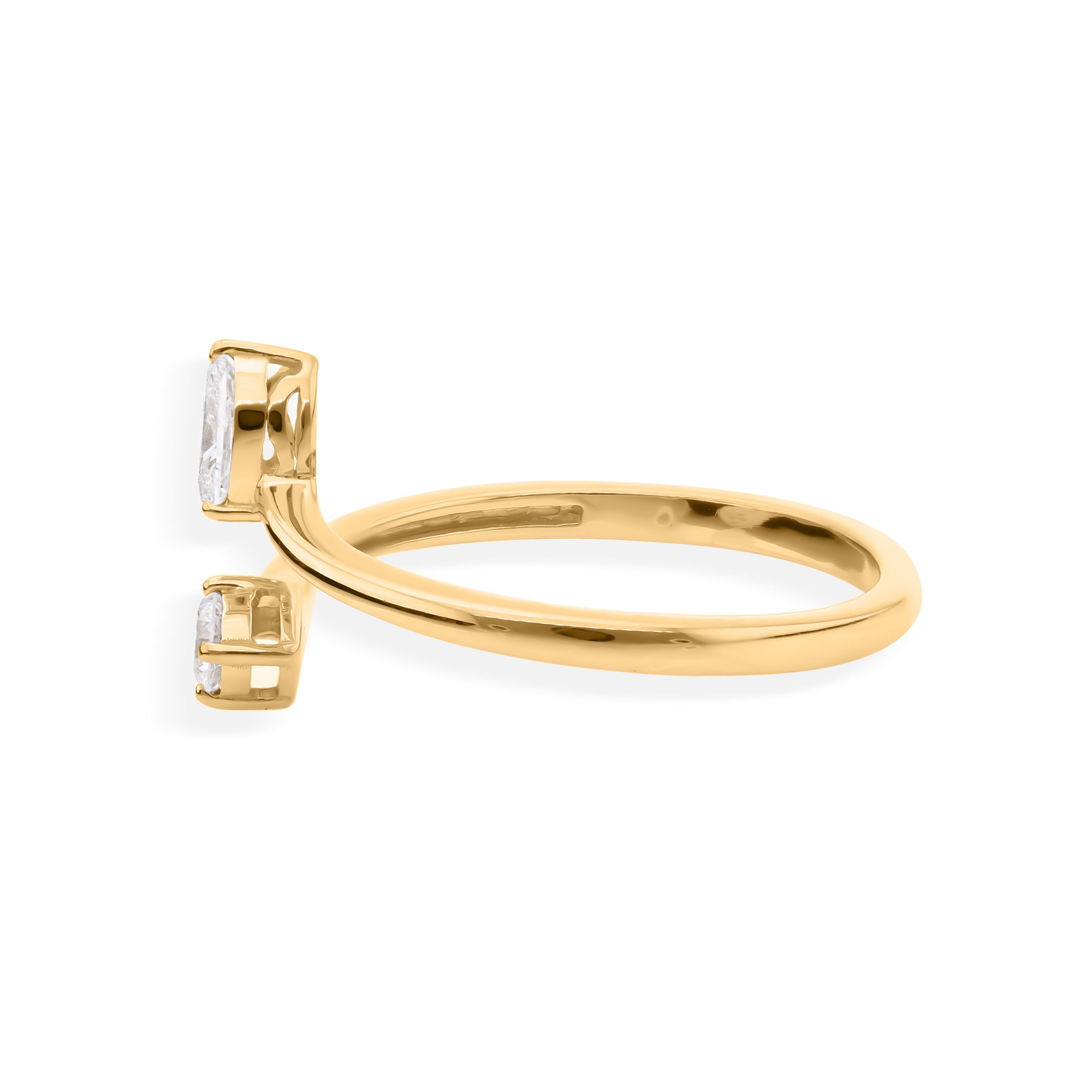 En vente :  Bague bypass ouverte en or jaune 18k avec diamant naturel SI Clarity HI Color 10
