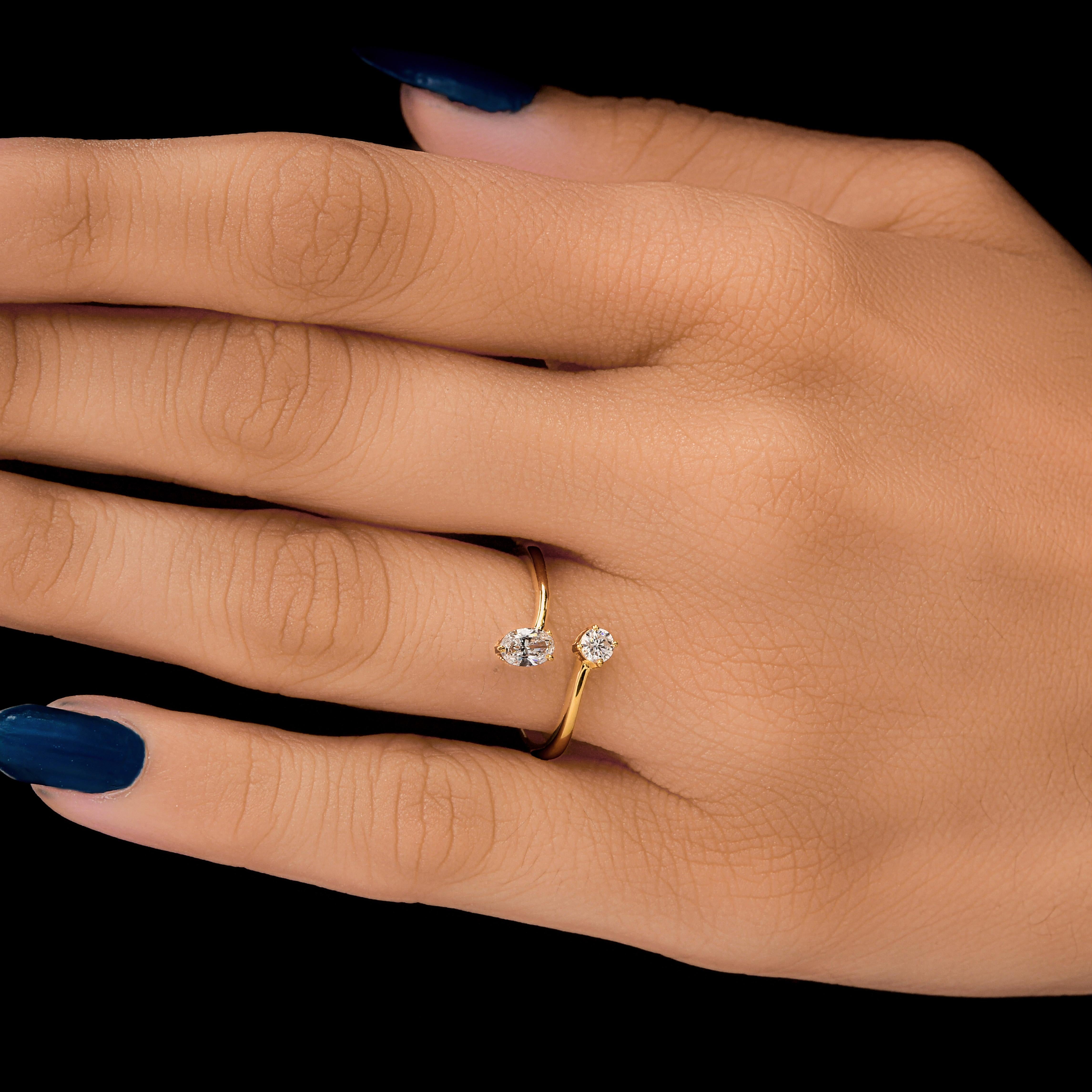 En vente :  Bague bypass ouverte en or jaune 18k avec diamant naturel SI Clarity HI Color 2
