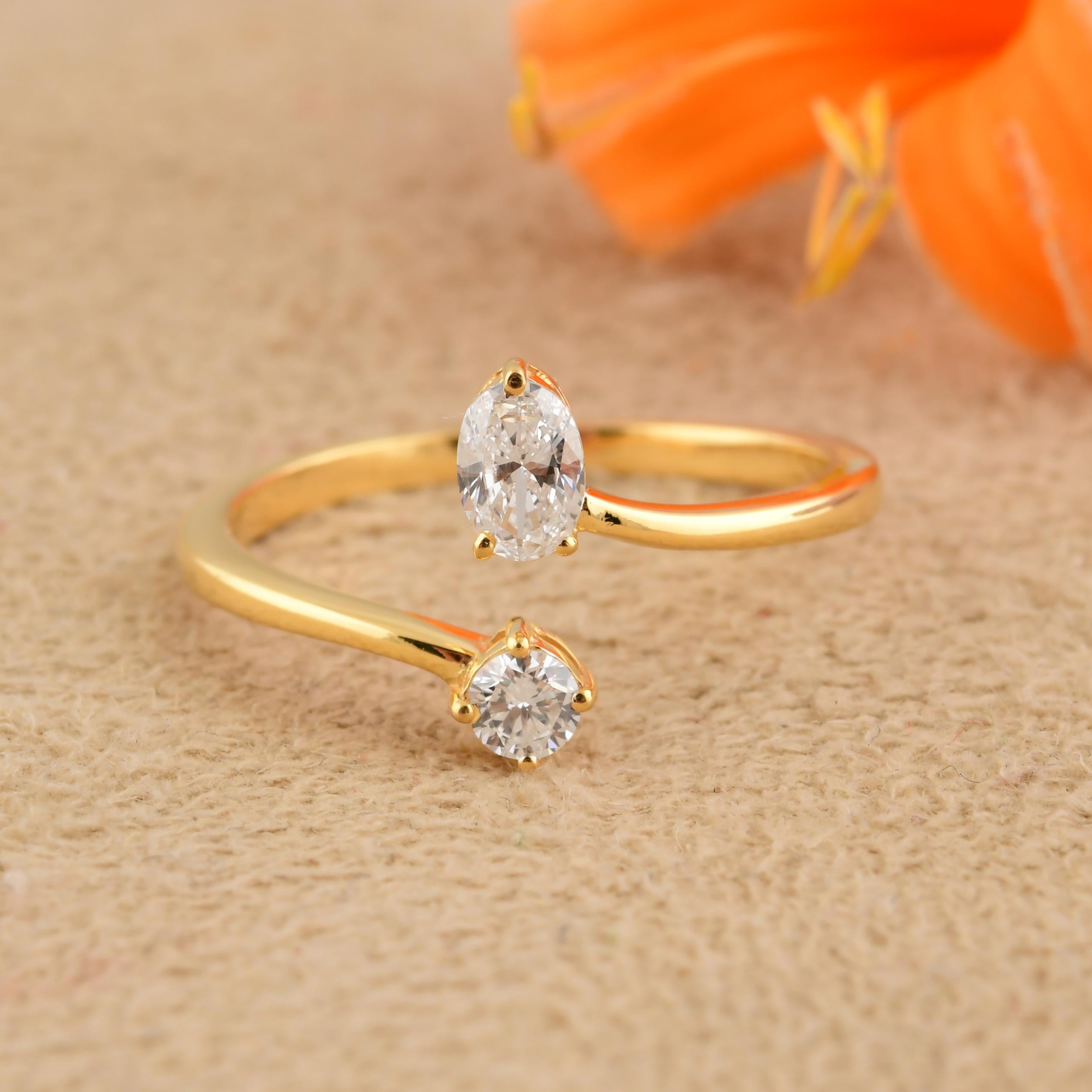 En vente :  Bague bypass ouverte en or jaune 18k avec diamant naturel SI Clarity HI Color 4