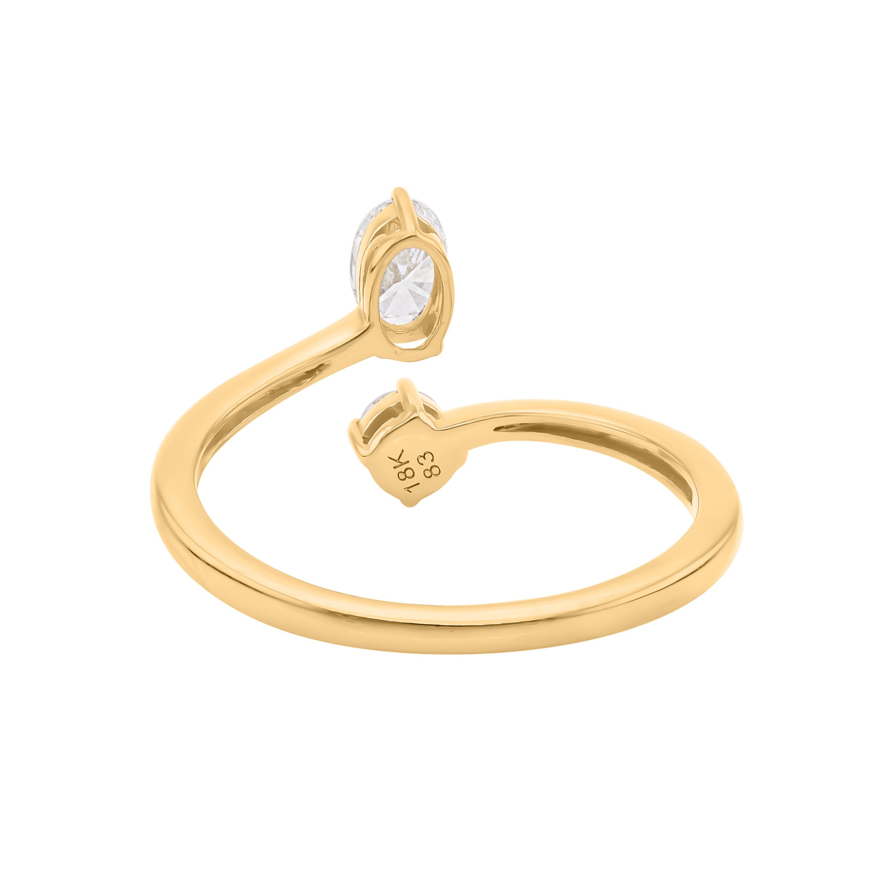 En vente :  Bague bypass ouverte en or jaune 18k avec diamant naturel SI Clarity HI Color 9